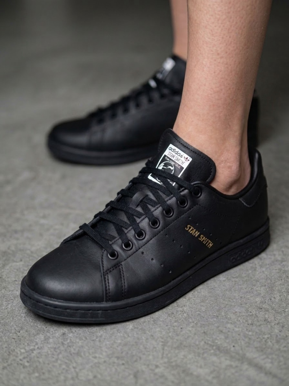 adidas Stan Smith Sneakers in Black with Gold Accents